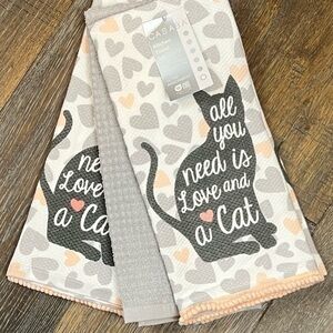 Casaba - 4/$98 - ‘Love & a Cat’ Dishtowels (3). NWT.